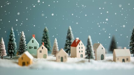 Naklejka premium Minimalist Christmas Village Scene