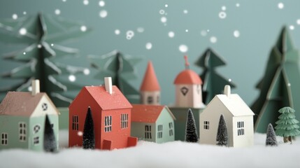 Minimalist Christmas Village Scene