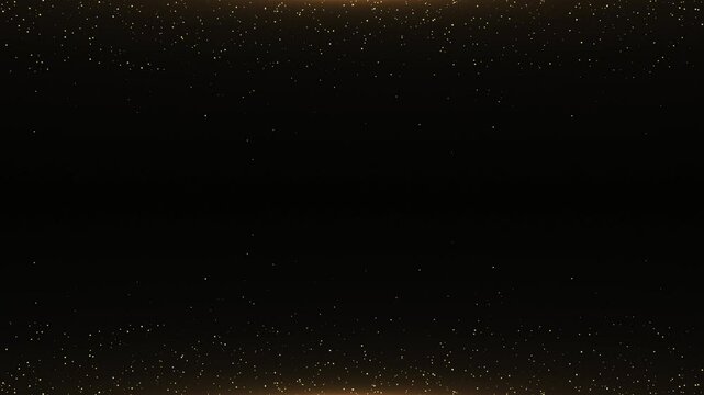 Gold glitter particle frame on black background