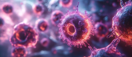 A Detailed Close-up of a Spiked Red and Blue Cell