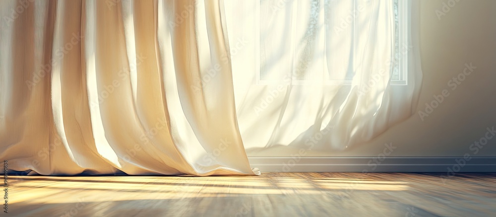 Poster closed beautiful curtain in daylight in a cozy home setting. with copy space image. Place for adding text or design
