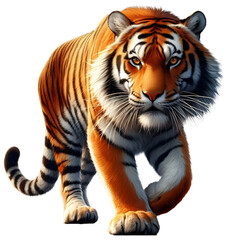 Tiger walking on transparent background