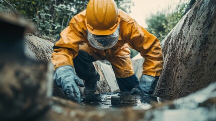 The image highlights the use of industrial tools and equipment to ensure proper waste disposal and tank maintenance.