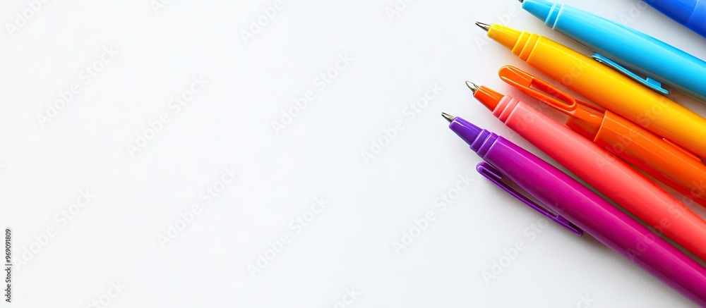Aufkleber Multi colored felt tip pens on a white background. with copy space image. Place for adding text or design