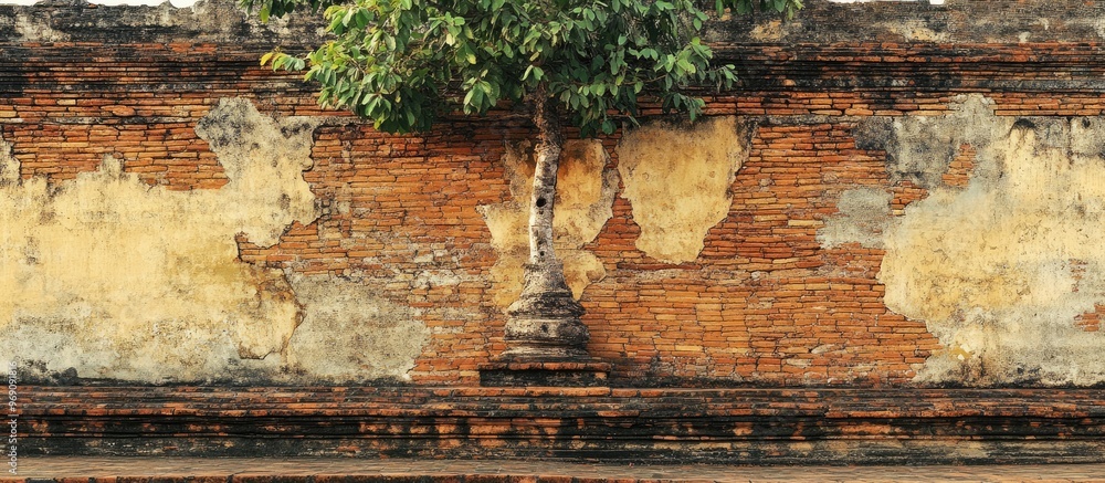 Poster Old brick wall backdrop in Sukhothai. with copy space image. Place for adding text or design