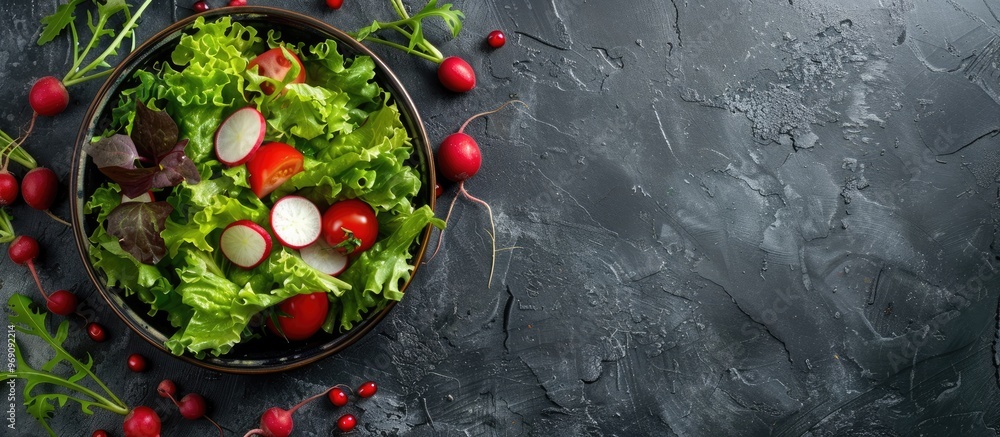 Aufkleber fresh salad with vegetables including tomato radish mache lettuce and green leaves as a snack meal o