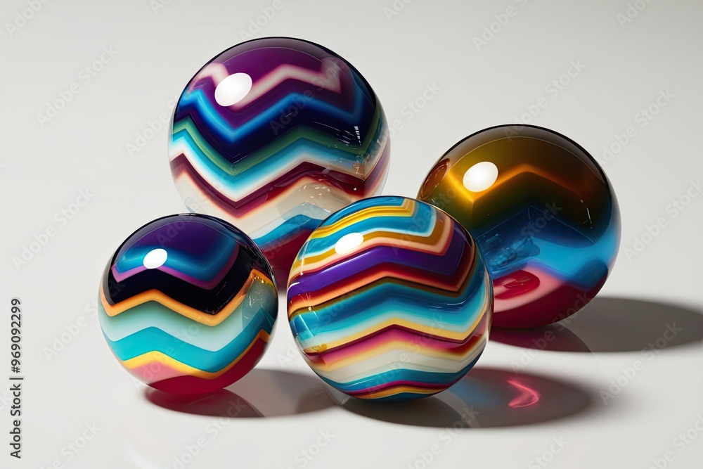 Aufkleber three-dimensional glossy zigzag-shaped marbles with multicolored gradients on clean backdrop