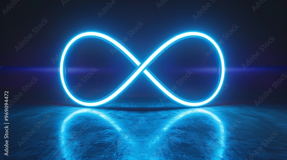 Aufkleber glowing neon loop symbol with an abstract blue shape and digital line design, perfect for energy log