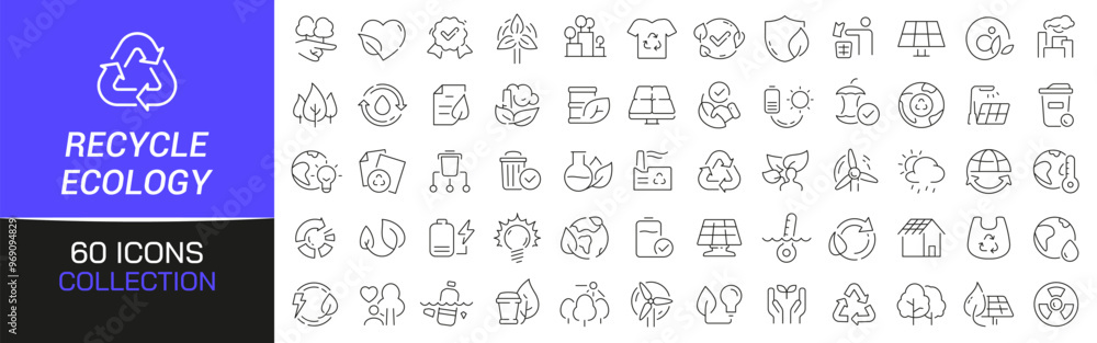 Poster Recycle and ecology line icons collection. Thin outline icons pack. UI icon collection. Set of line web pictogram