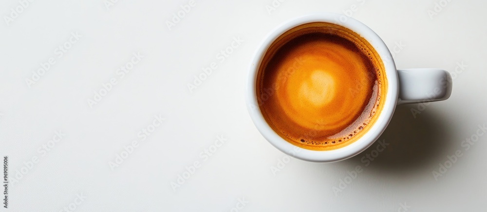 Aufkleber beautiful texture on the espresso crema s surface in a cup on a white table close up aroma of medium