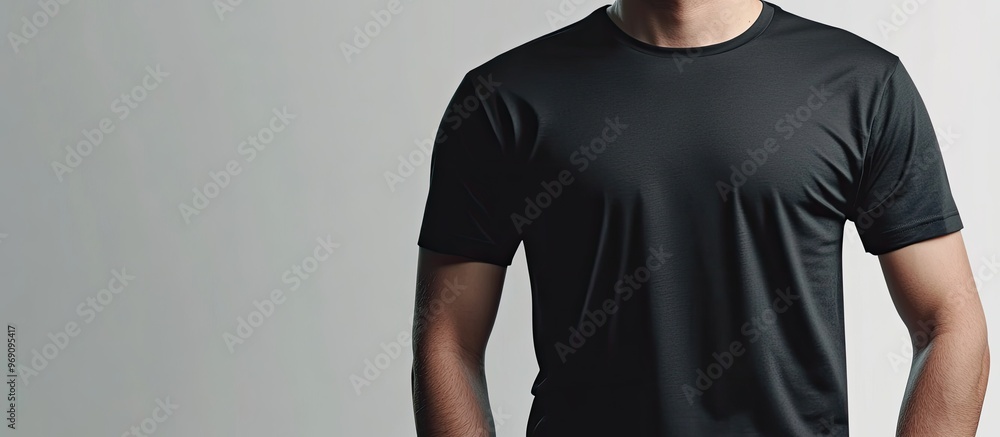 Poster Black men s t shirt isolated on a white background Area for design. with copy space image. Place for adding text or design