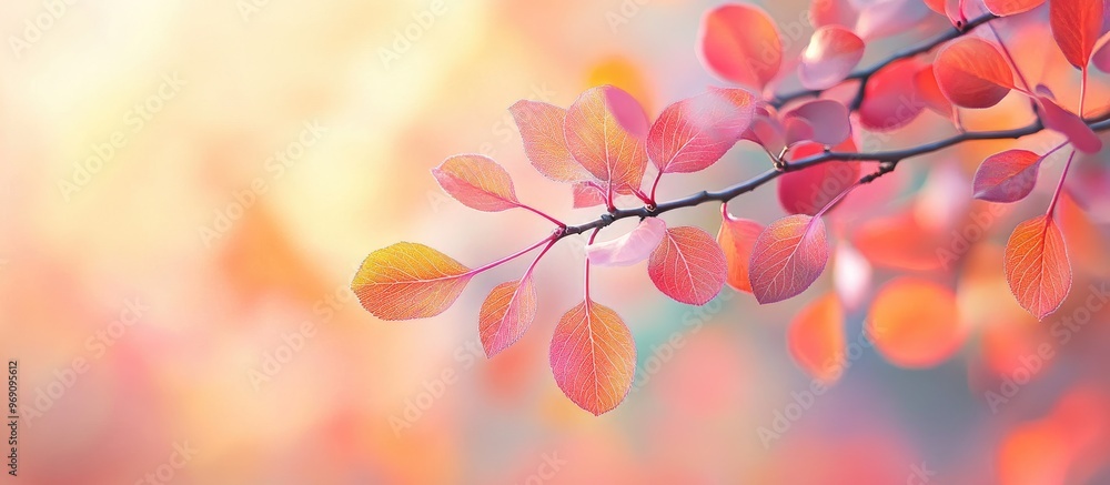 Aufkleber saskatoon amelanchier alnifolia branch featuring vibrant leaves set against a blurred background the