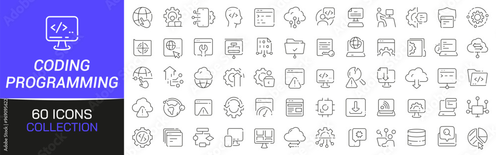 Aufkleber Coding and programming line icons collection. Thin outline icons pack. UI icon collection. Set of line web pictogram