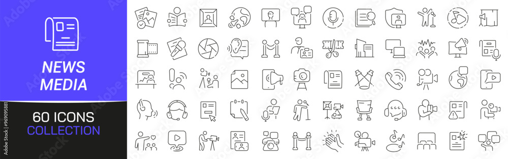 Aufkleber news and media line icons collection. thin outline icons pack. ui icon collection. set of line web p