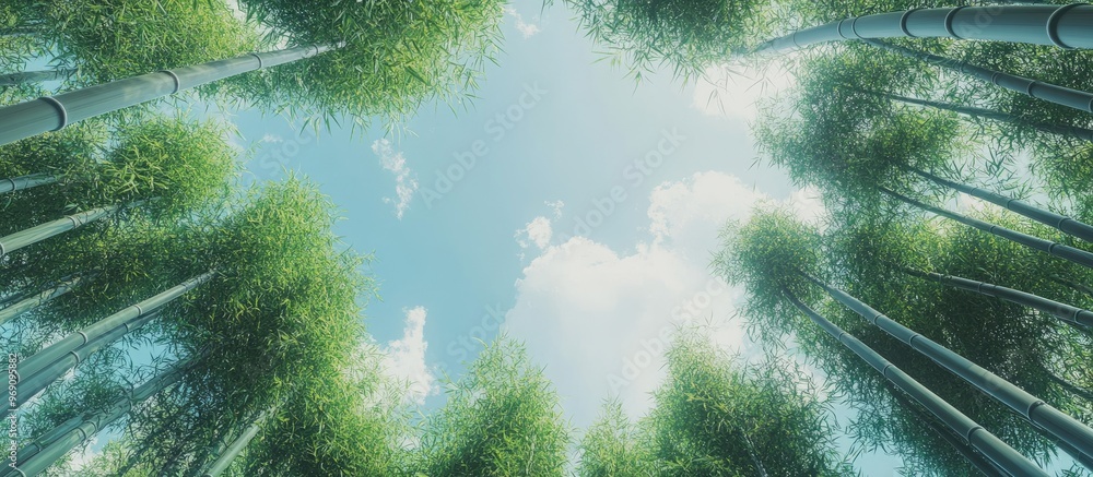 Poster Small diameter of a bamboo grove viewed from below. with copy space image. Place for adding text or design