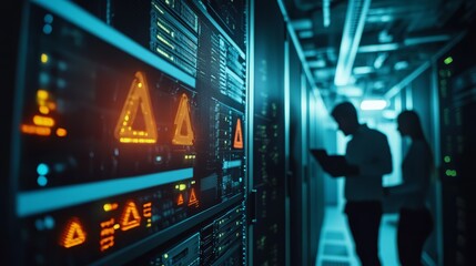 Server Room Alert Lights  Data Center Warning Signs  Cybersecurity Risk