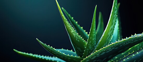 Fototapeta premium The aloe vera plant is highly beneficial for health as it is great for hair skin and safe for consumption This plant is green and has a slimy texture. with copy space image