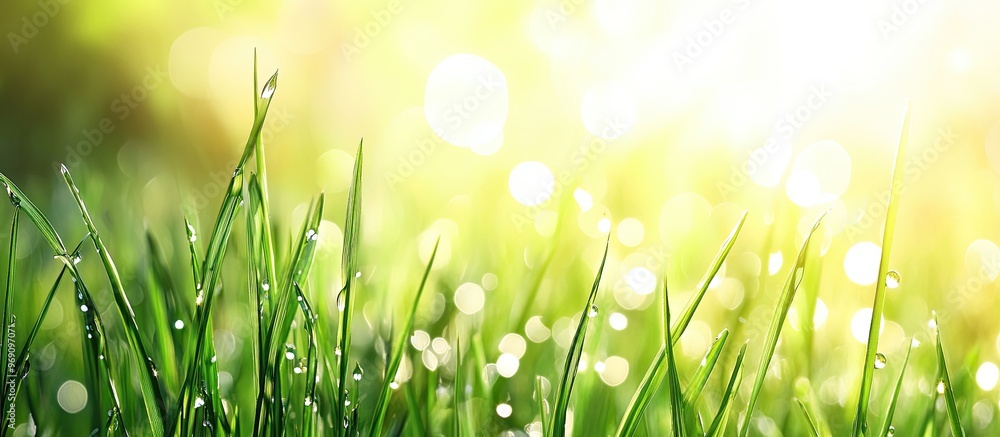 Leinwandbilder fresh green grass with sunlight and water droplets in the background. with copy space image. place f