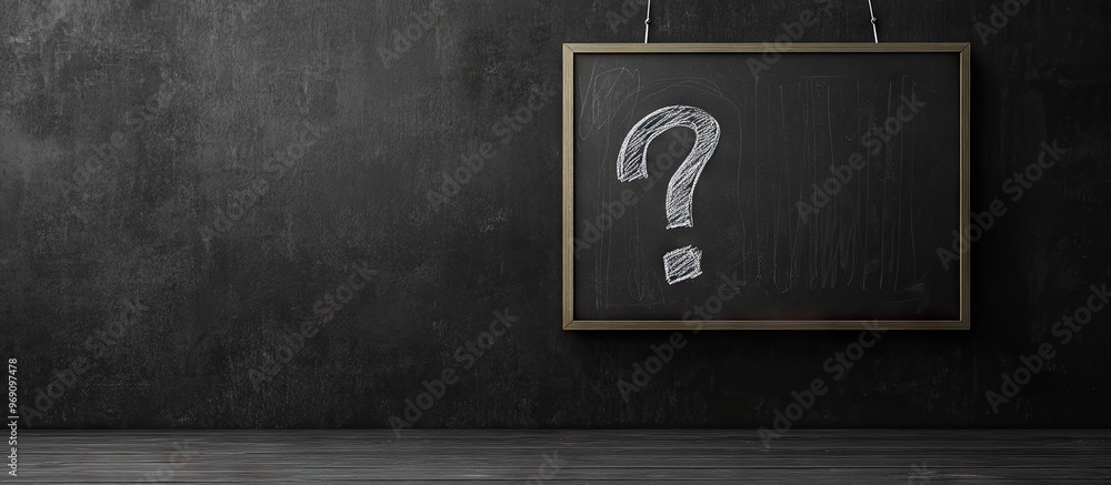 Poster white chalk question mark on a black signboard. with copy space image. place for adding text or desi