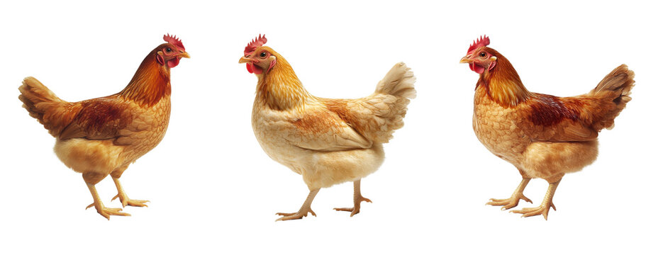 Set fo Full-Length Chicken Side View - Isolated on Transparent Background, PNG file 
