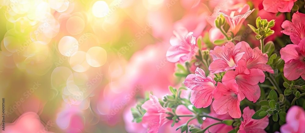 Poster Selective focus on a close up of a colored flower with a blurred background. with copy space image. Place for adding text or design