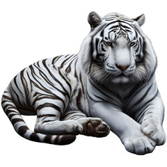 White tiger sitting on transparent background