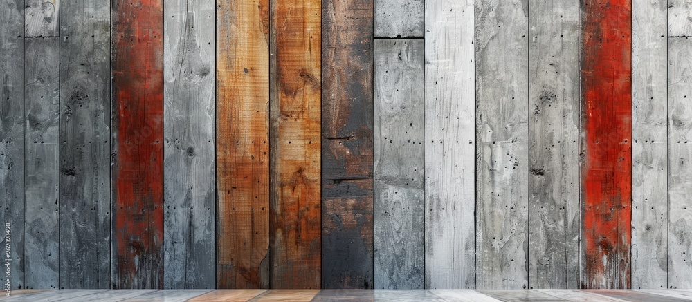Aufkleber Concrete wall and weathered wood. with copy space image. Place for adding text or design