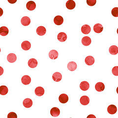 Polka dot watercolor seamless pattern. Hand drawn textured paint circles on isolated background. Traditional simple print for fabric and wallpaper.