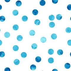 Polka dot watercolor seamless pattern. Hand drawn textured paint circles on isolated background. Traditional simple print for fabric and wallpaper.