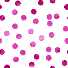 Polka dot watercolor seamless pattern. Hand drawn textured paint circles on isolated background. Traditional simple print for fabric and wallpaper.