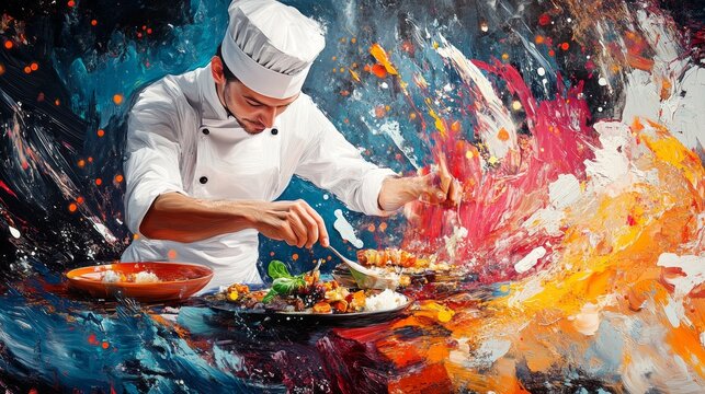 Naklejki Chef Painting Food Art.