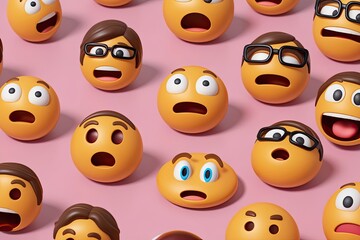 Obraz premium Three-Dimensional Awestruck Emoji Set with Expressions and Shock