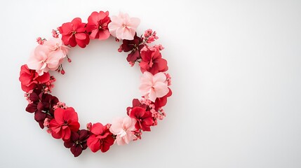 Beautiful Floral Wreath of Red and Pink Blooms Isolated on a Clean Background, Providing Space for Text for Invitations, Announcements, or Event Marketing