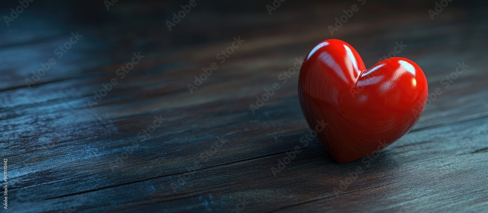 Aufkleber bright red heart on a dark wooden surface. with copy space image. place for adding text or design