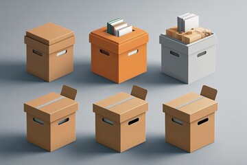 Fototapeta premium 3D Rendered Icons of Boxes for Archive, Delivery, and Storage