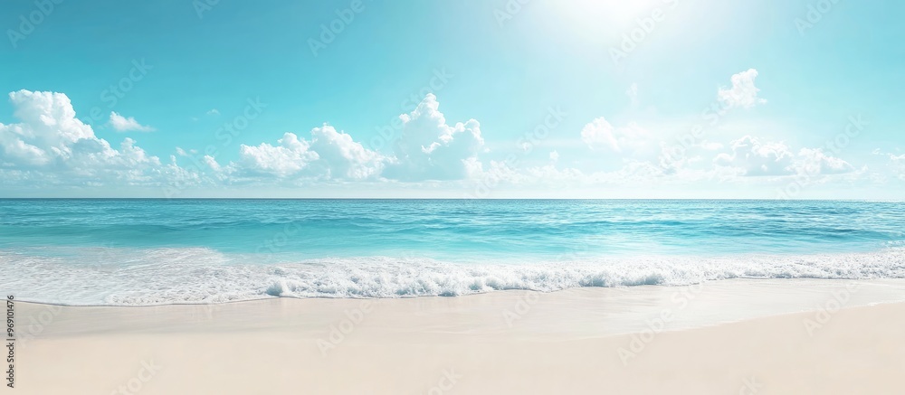Poster White sand beach as the backdrop. with copy space image. Place for adding text or design