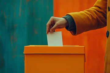 Hand of a person casting a vote into the elections ballot box, presidential election, voting, democracy ,democratic, republican, liberal, conservative