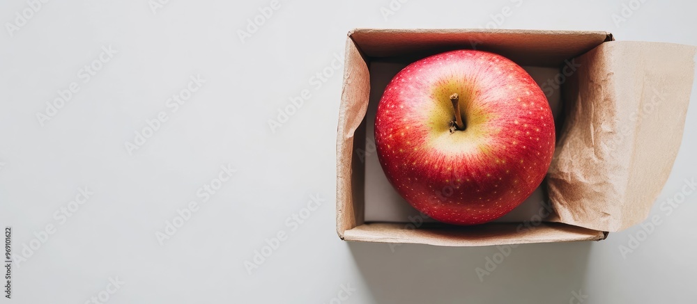 Fototapete a lovely pink apple in a box on a white background. with copy space image. Place for adding text or design