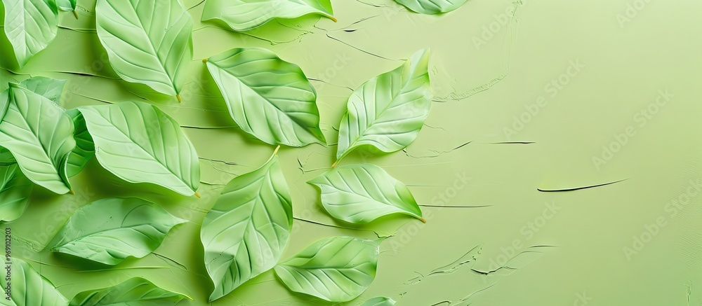 Fototapete paper card featuring a green leaf design. with copy space image. Place for adding text or design