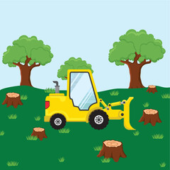 Illustration of the concept of Deforestation, forest cut down with trees, deforested forest, flat style vector illustration.