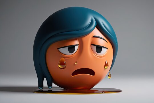 3D Crestfallen Emoticon with Sweat Droplet Art Design