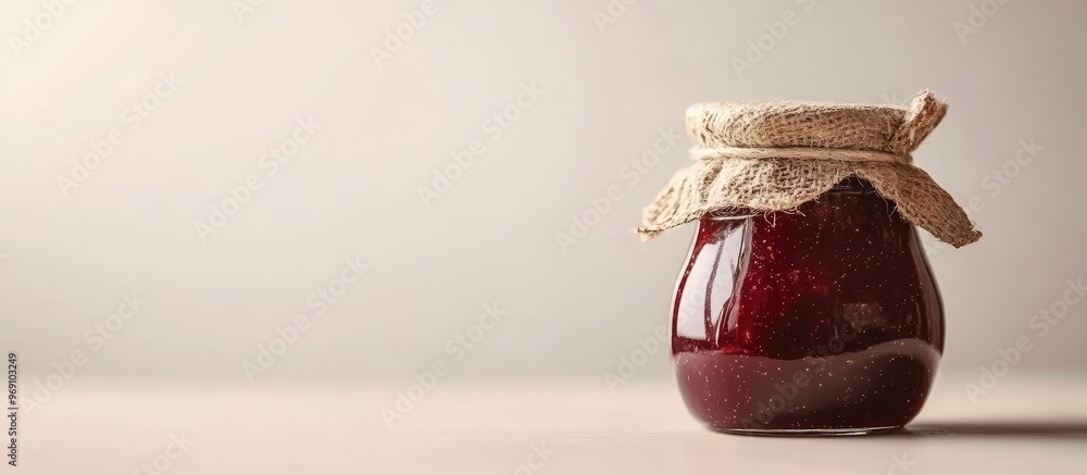 Poster homemade plum jam jar isolated against a white background. with copy space image. place for adding t
