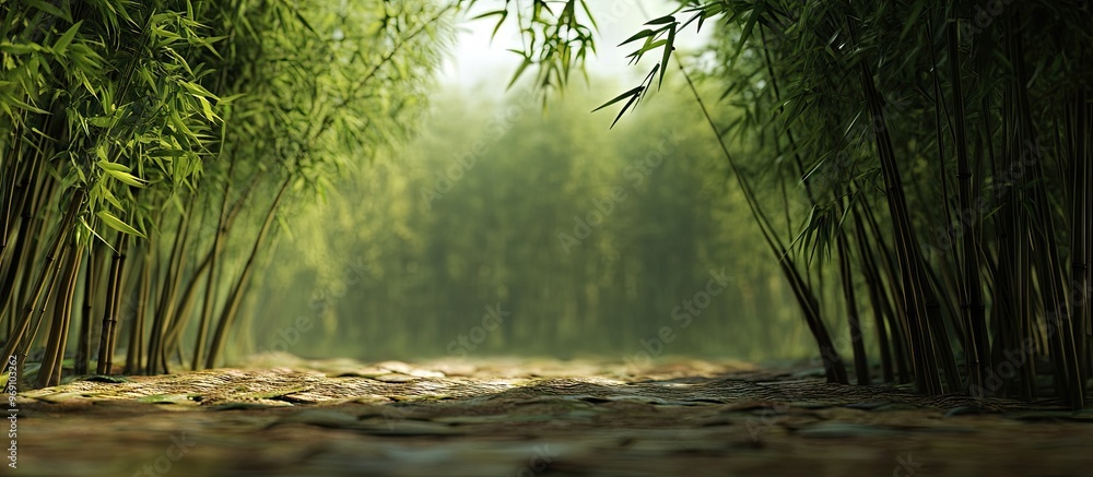 Poster Bamboo trees bamboo plants bamboo woodland. with copy space image. Place for adding text or design