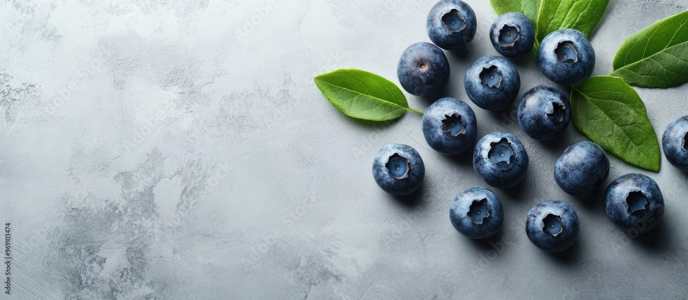 Poster perfectly ripe freshly picked local blueberries close up copyspace for text top view background heal