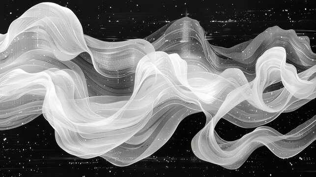 white floating abstract tulles on a black background