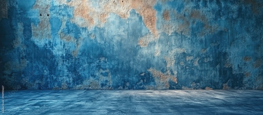 Poster abstract blue backdrop vintage cement wall. with copy space image. place for adding text or design