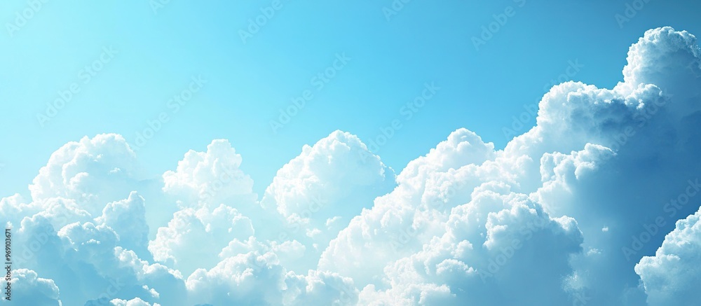 Aufkleber Blue Sky with White Clouds Sunny and Cloudy Sky Texture Background Fluffy Cloud Design Bright Cumulus Clouds in a Blue Sky with Copy Space for Text