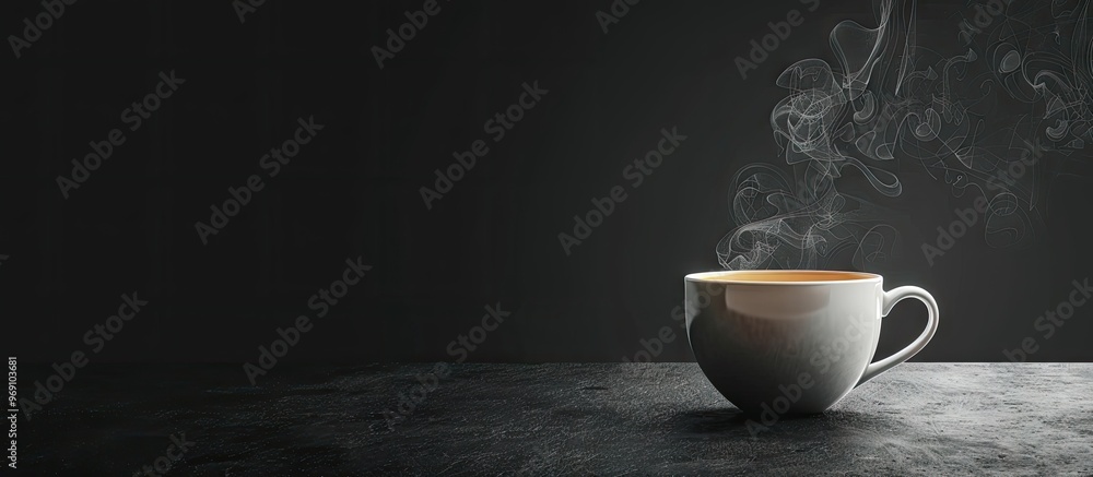 Aufkleber Profile of a coffee cup with steam on a white and black background. with copy space image. Place for adding text or design