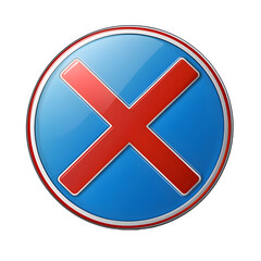 Fototapeta premium Circular red and blue traffic sign with a worn-out X symbol, isolated on a transparent background