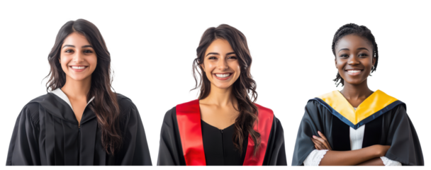 Set of Confident smiling student in graduation gown, isolated on white background, academic achievement